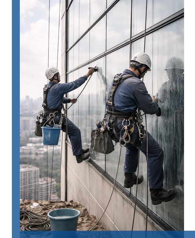 Профессиональная мойка фасадных окон альпинистами в Усолье-Сибирском