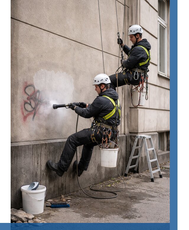 Удаление граффити с фасада в Усолье-Сибирском от 4644 р. | ВЫСОТНИК-Сль