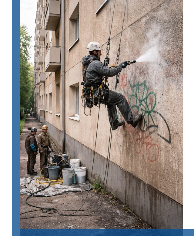 Удаление граффити с фасада в Усолье-Сибирском без следов и повреждений