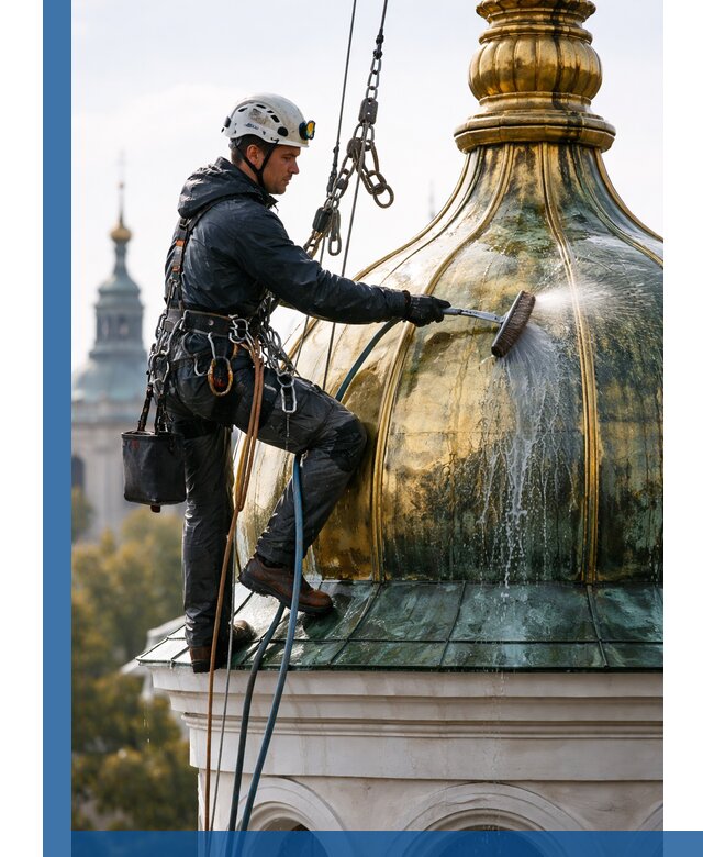 Профессиональная мойка куполов и шпилей высотными альпинистами в Усолье-Сибирском