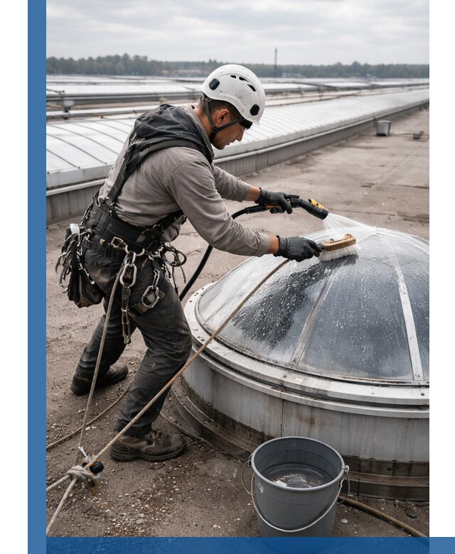 Мойка зенитных фонарей на кровле для промышленных объектов в Усолье-Сибирском