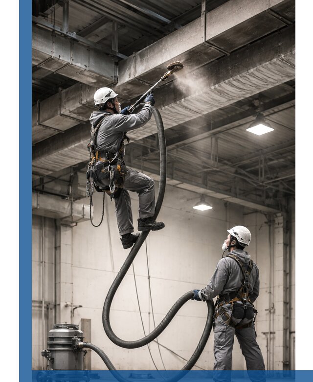 Обеспыливание потолочных конструкций в Усолье-Сибирском промышленным альпинизмом