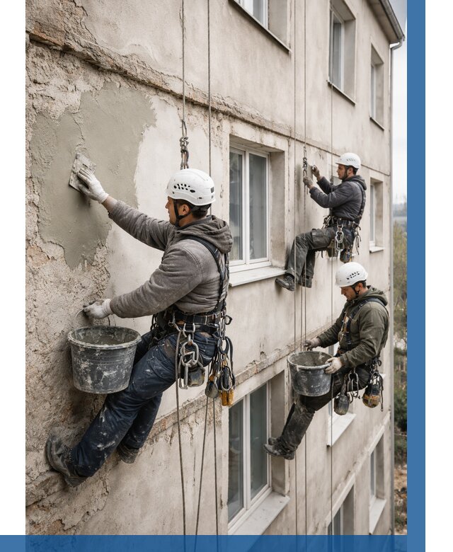 Ремонт штукатурного фасада в Усолье-Сибирском от 774 р. под ключ | ВЫСОТНИК-Сль