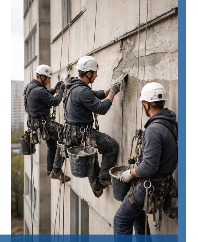 Ремонт бетонных элементов фасада в Усолье-Сибирском от 2580 р. | ВЫСОТНИК-Сль