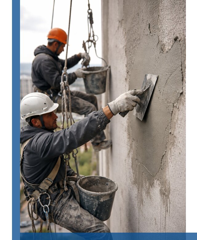 Штукатурка фасада на высоте в Усолье-Сибирском профессиональные работы