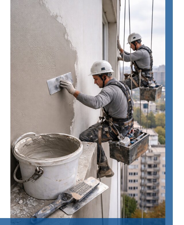 Шпаклевка фасада на высоте в Усолье-Сибирском от 722 р. | ВЫСОТНИК-Сль