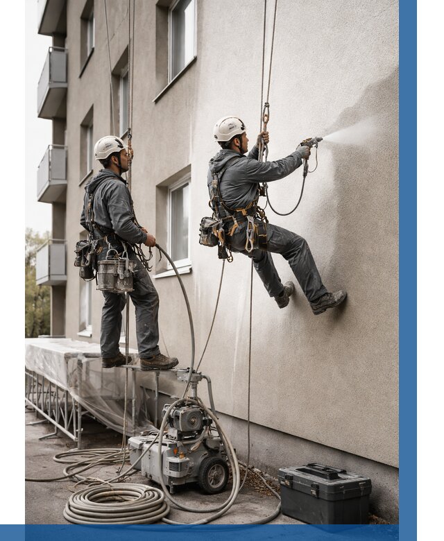 Безвоздушная покраска фасада в Усолье-Сибирском от 227 р/м² | ВЫСОТНИК-Сль