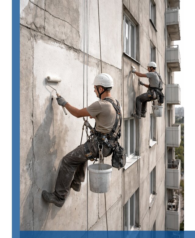 Покраска бетонного фасада в Усолье-Сибирском для жилых и промышленных объектов