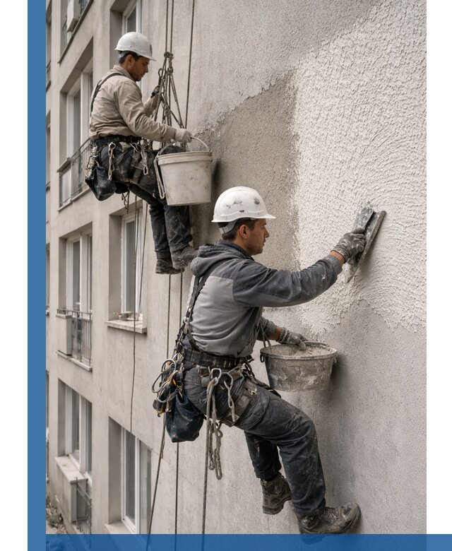 Нанесение декоративной штукатурки короед на фасад в Усолье-Сибирском