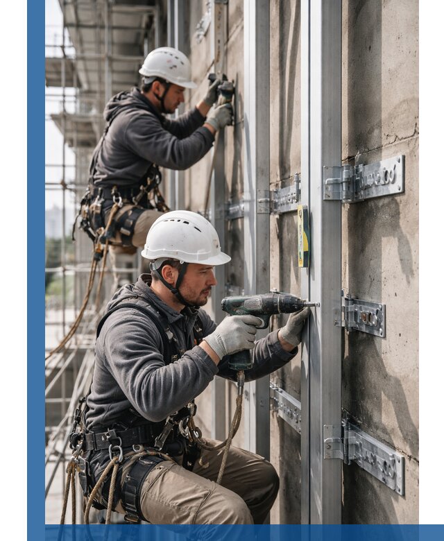 Монтаж и крепление подсистемы вентфасада в Усолье-Сибирском