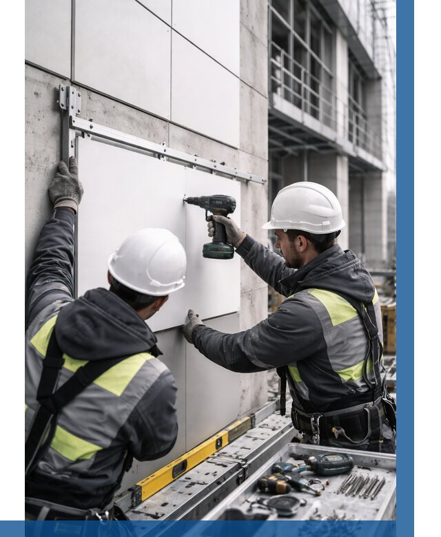 Монтаж композитных панелей фасада в Усолье-Сибирском от 2580 р. | ВЫСОТНИК-Сль