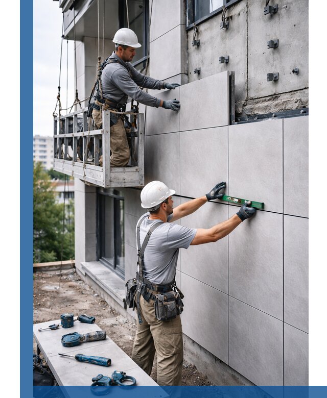 Монтаж керамогранита на фасад в Усолье-Сибирском под ключ с гарантией качества