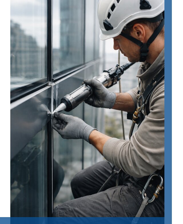 Герметизация стыков витража в Усолье-Сибирском от 1238 р. | ВЫСОТНИК-Сль