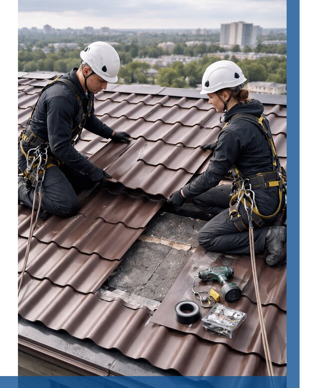 Ремонт металлочерепицы на крыше в Усолье-Сибирском от 929 р. | ВЫСОТНИК-Сль