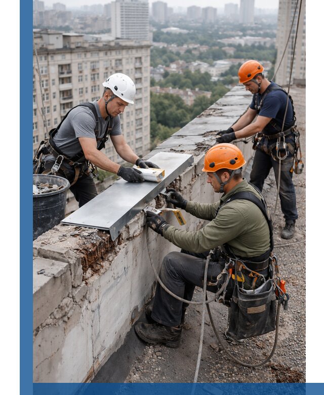 Ремонт парапета на кровле в Усолье-Сибирском, высотные работы с гарантией