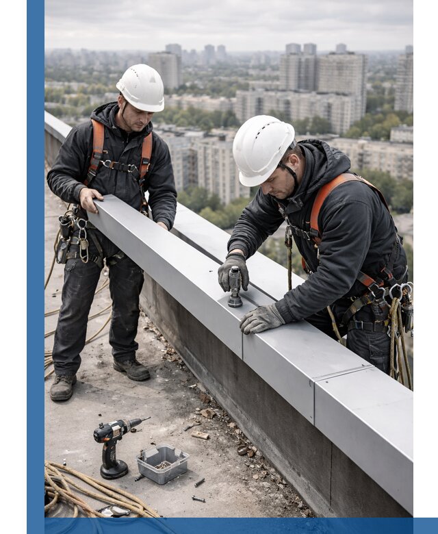 Монтаж парапетных крышек и ограждений кровли в Усолье-Сибирском