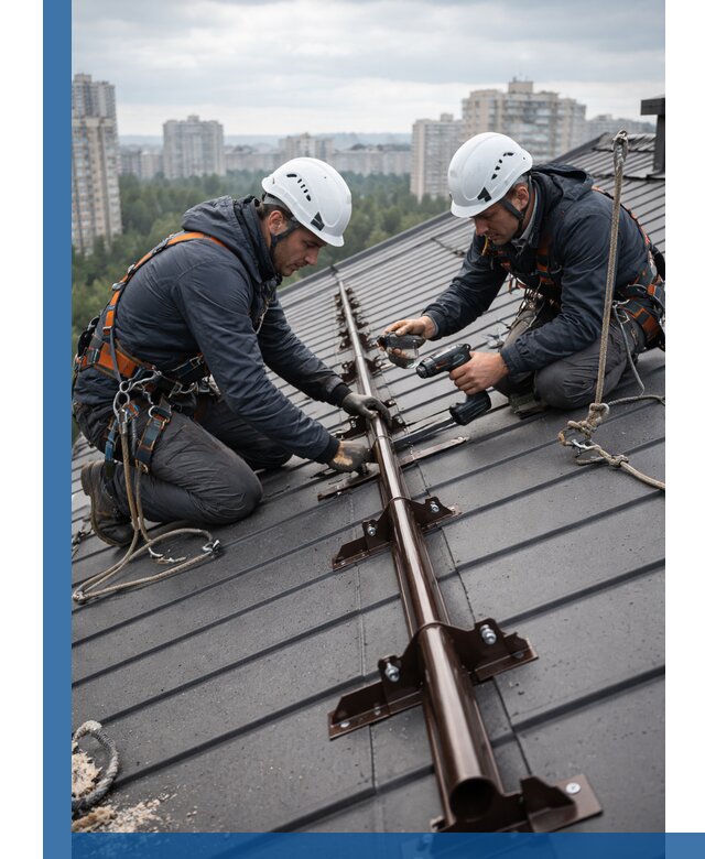 Монтаж снегозадержателей на кровле зданий в Усолье-Сибирском под ключ