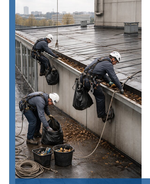 Очистка кровли по периметру в Усолье-Сибирском силами промышленных альпинистов