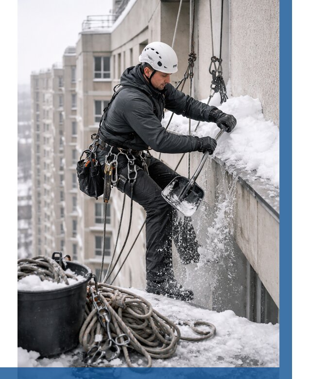 Очистка карнизов от снега в Усолье-Сибирском от 310 р. | ВЫСОТНИК-Сль