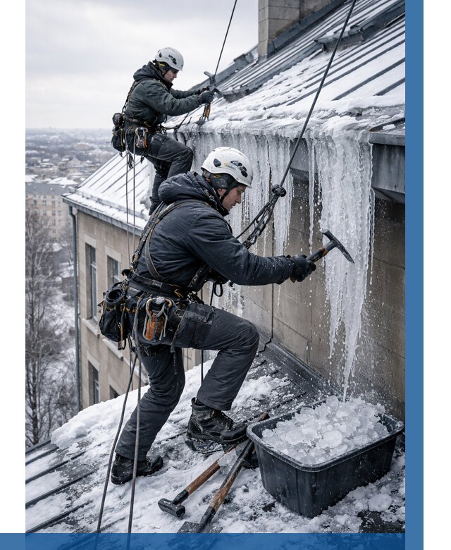 Удаление наледи с кровли в Усолье-Сибирском от 5676 р. | ВЫСОТНИК-Сль