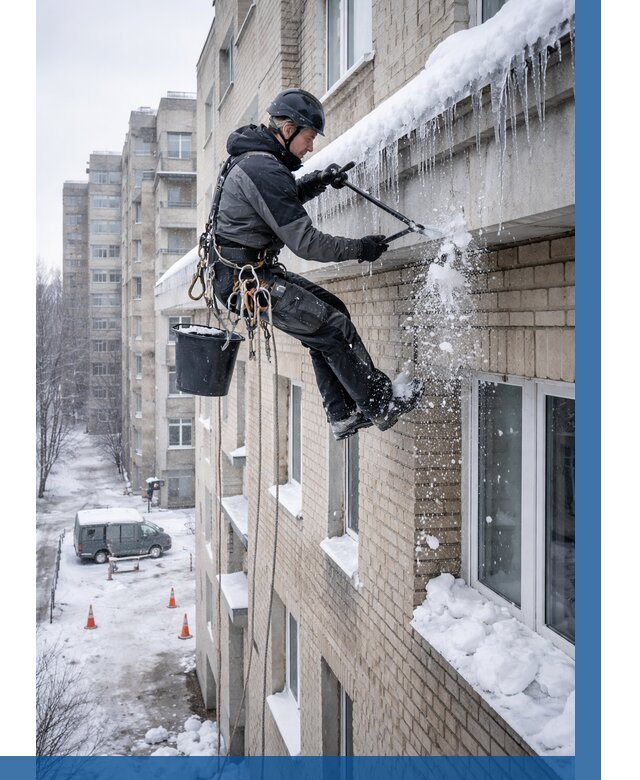Удаление наледи с карнизов в Усолье-Сибирском от 361 р. | ВЫСОТНИК-Сль
