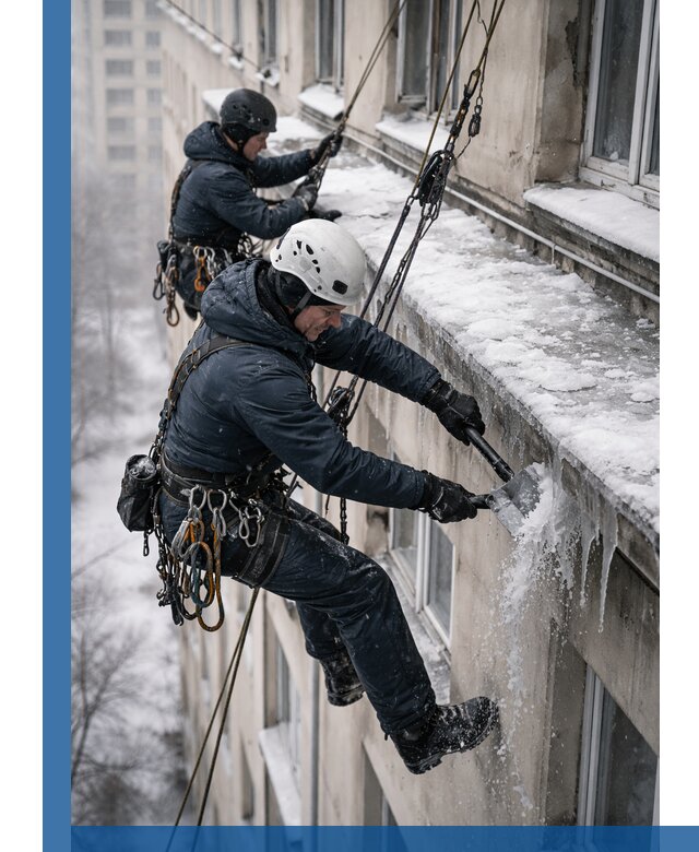 Удаление наледи и сосулек с карнизов в Усолье-Сибирском профессионально