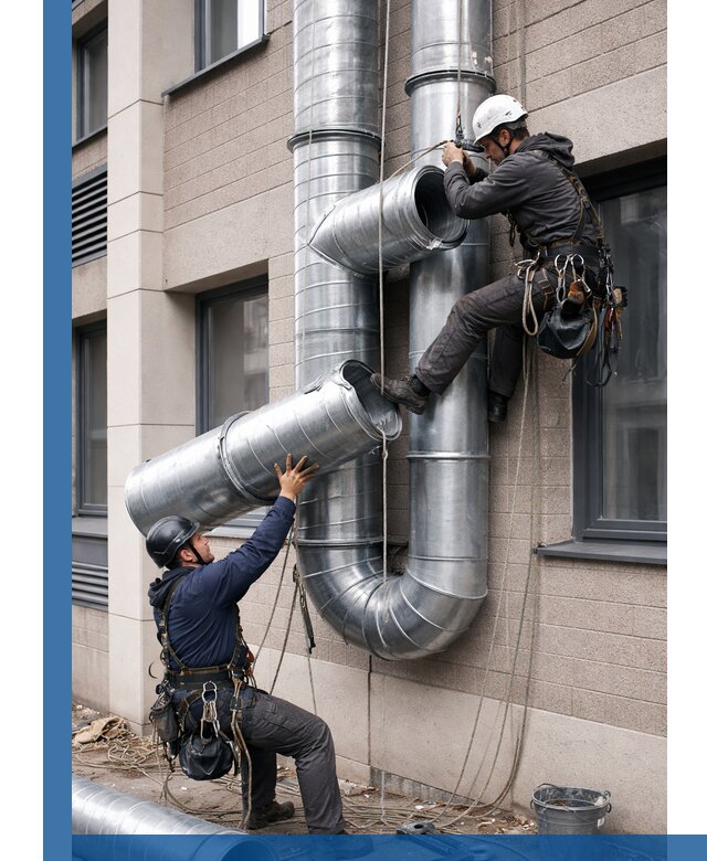 Монтаж фасадных воздуховодов в Усолье-Сибирском с герметизацией и крепежом
