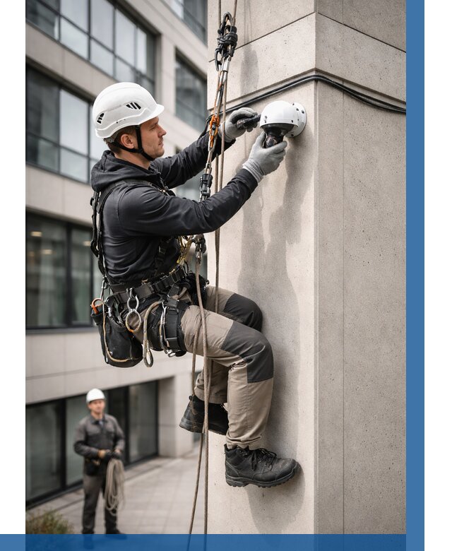 Монтаж камер видеонаблюдения на фасаде в Усолье-Сибирском от 8772 р.-ВЫСОТНИК-Сль