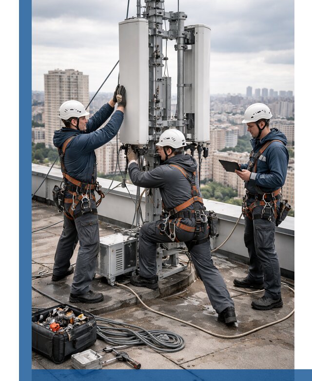 Монтаж антенн связи на крыше в Усолье-Сибирском с вводом в эксплуатацию