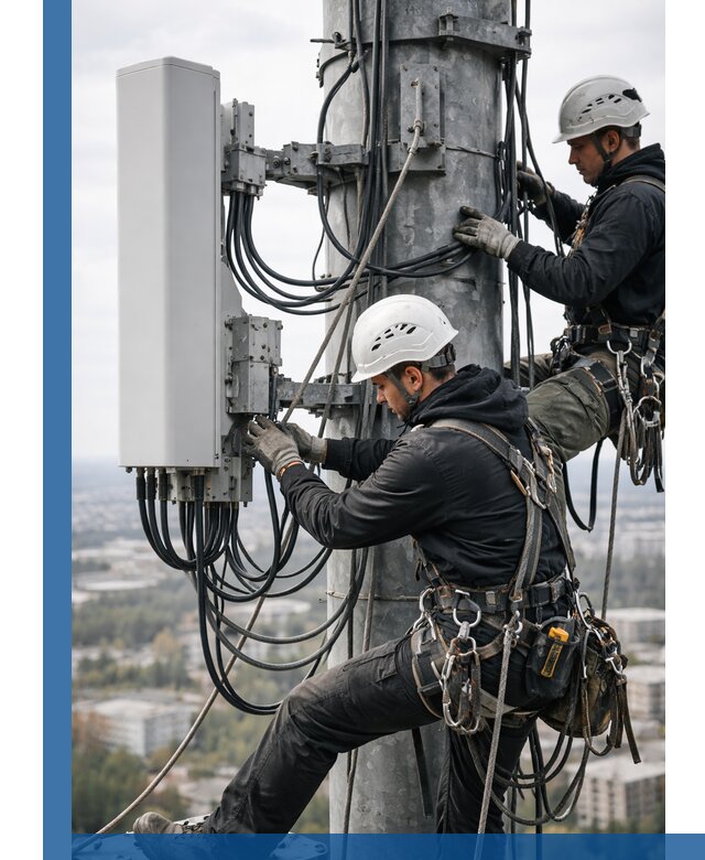 Монтаж оборудования связи на мачте в Усолье-Сибирском с пусконаладкой