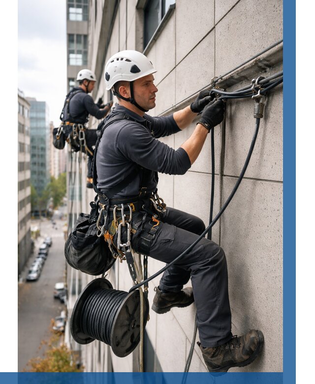 Прокладка кабеля по фасаду в Усолье-Сибирском от 361 р. | ВЫСОТНИК-Сль