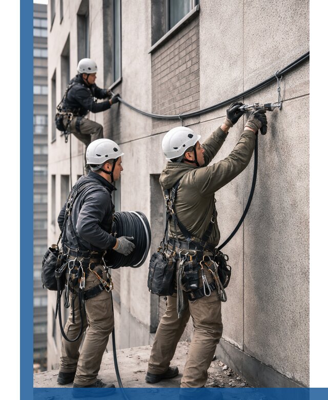 Прокладка кабеля по фасаду в Усолье-Сибирском, профессиональный монтаж