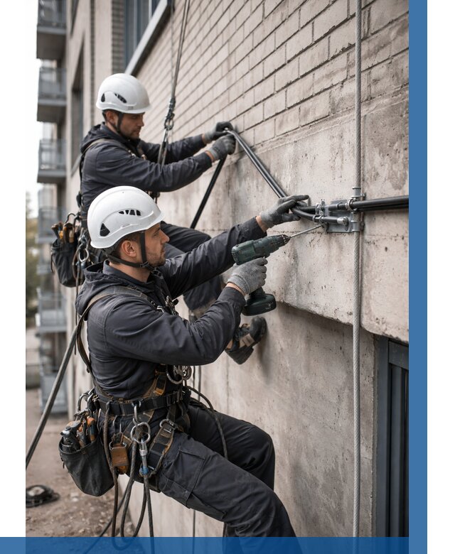 Крепление кабеля на фасаде в Усолье-Сибирском от 361 р. | ВЫСОТНИК-Сль