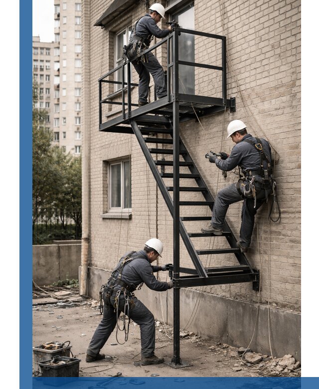 Монтаж пожарной лестницы в Усолье-Сибирском, установка и крепление