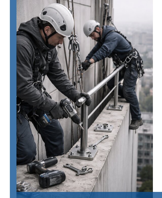 Монтаж перил на высоте в Усолье-Сибирском для жилых и промобъектов