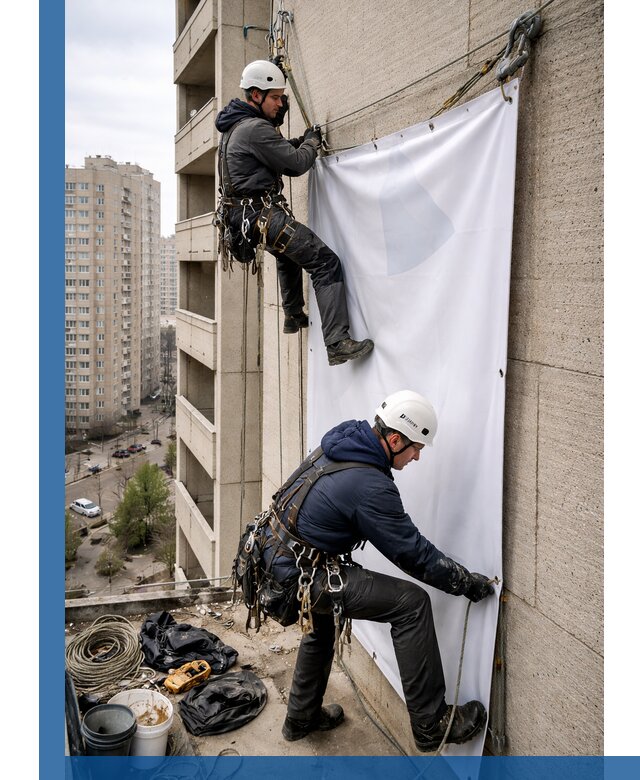 Профессиональный монтаж баннеров на фасаде в Усолье-Сибирском