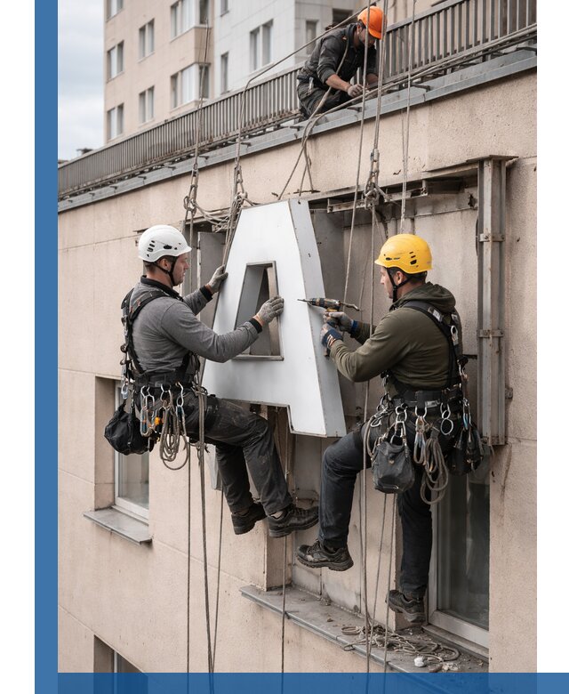 Ремонт и восстановление наружных вывесок на высоте в Усолье-Сибирском