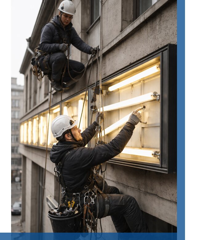 Замена ламп в вывеске в Усолье-Сибирском под ключ от 3612 р. | ВЫСОТНИК-Сль