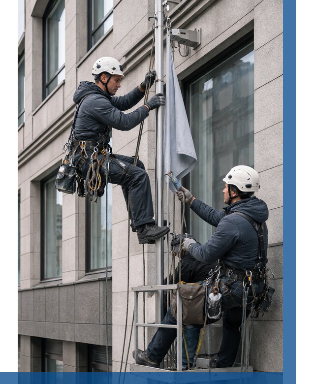 Установка флагов на фасаде в Усолье-Сибирском от 4644 р. | ВЫСОТНИК-Сль