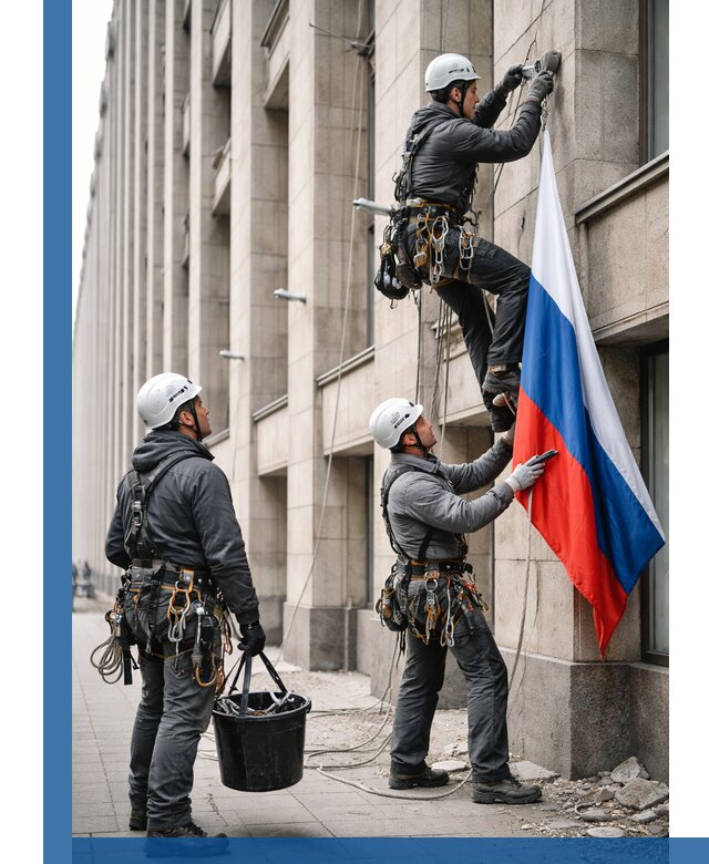 Профессиональная установка флагов на фасаде в Усолье-Сибирском