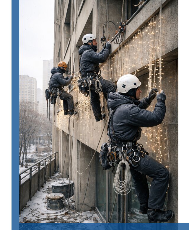 Монтаж новогодней иллюминации и украшение фасадов в Усолье-Сибирском