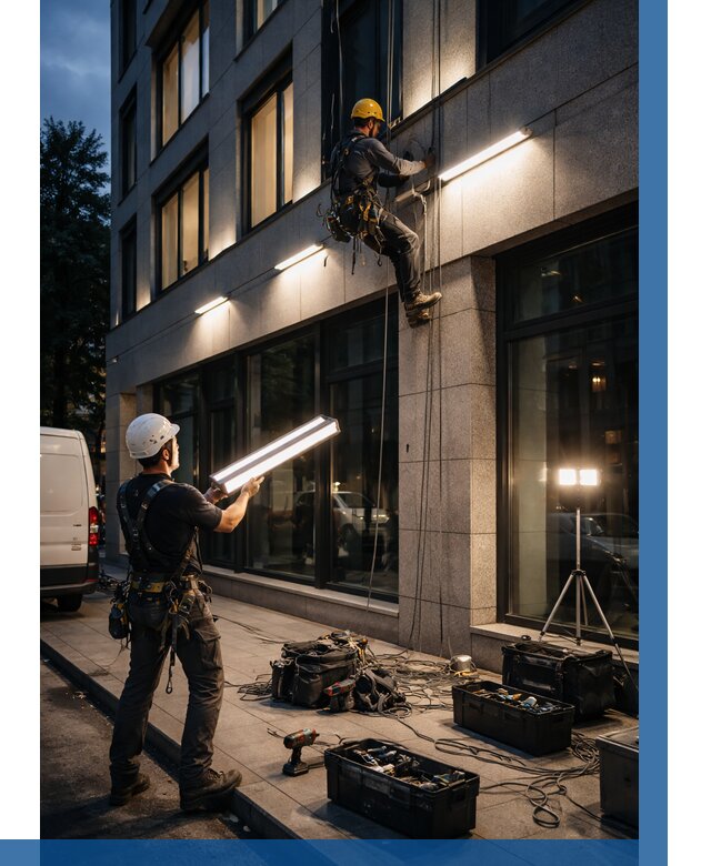 Монтаж архитектурной подсветки здания в Усолье-Сибирском от 2580 р.|ВЫСОТНИК-Сль