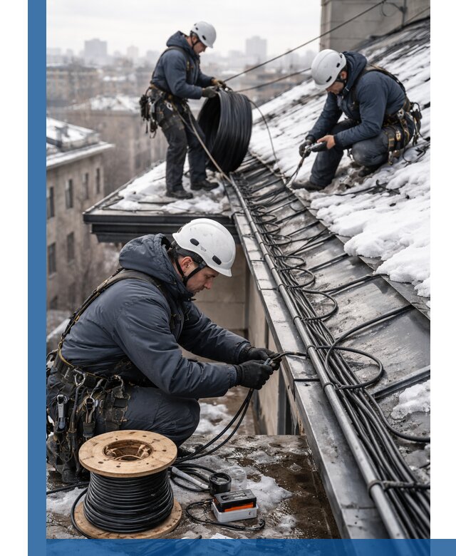 Монтаж греющего кабеля на кровле в Усолье-Сибирском под ключ