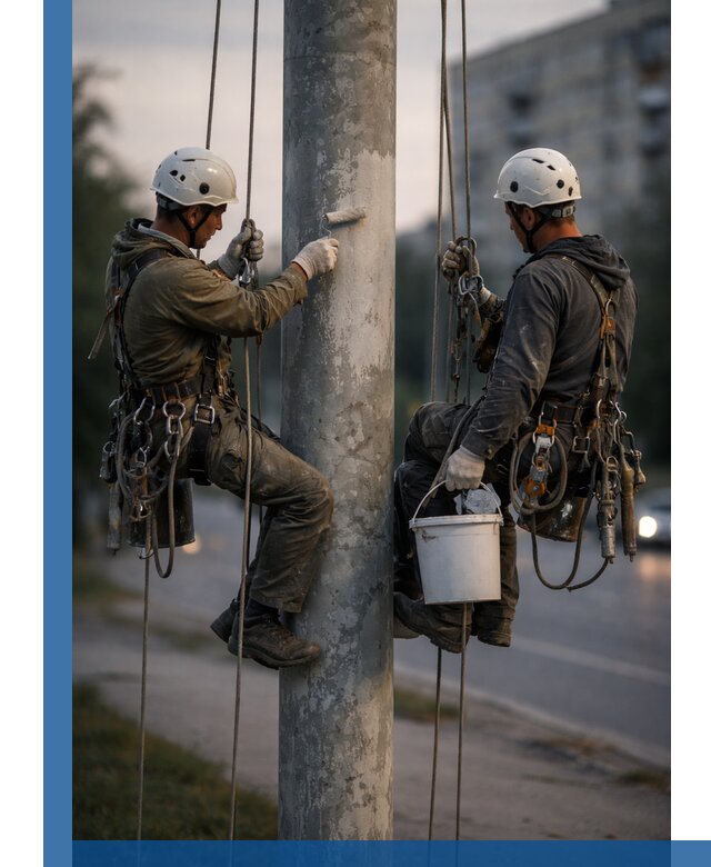 Покраска опор освещения и антикоррозийная защита в Усолье-Сибирском