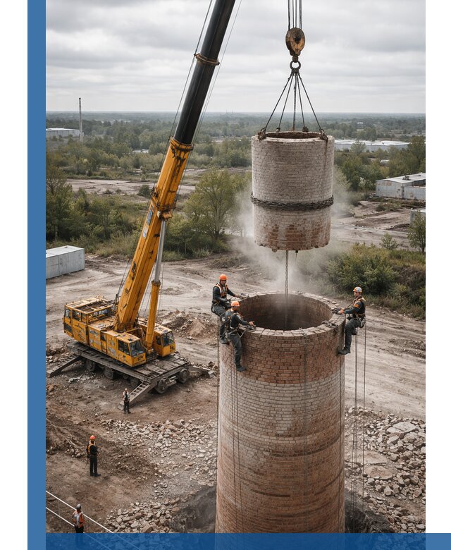 Демонтаж дымовой трубы в Усолье-Сибирском с гарантиями безопасности