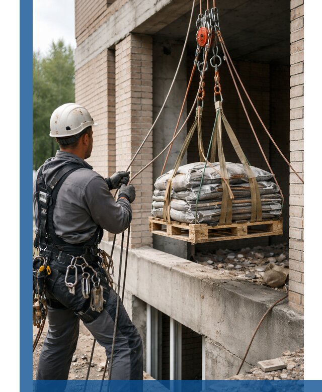 Подъем материалов на этаж веревками в Усолье-Сибирском оперативно