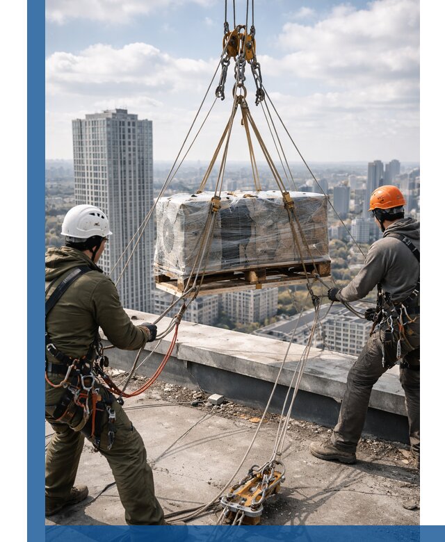 Подъем и монтаж крупногабаритных грузов на крышу в Усолье-Сибирском