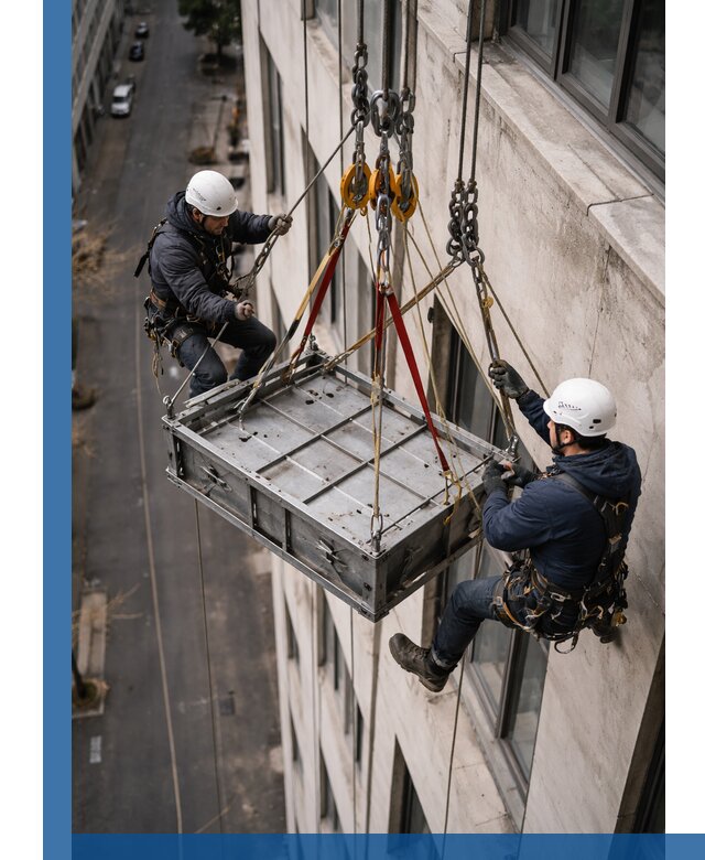Спуск и подъем грузов по фасаду в Усолье-Сибирском для зданий