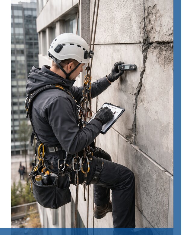 Обследование фасада альпинистами в Усолье-Сибирском от 124 р. | ВЫСОТНИК-Сль