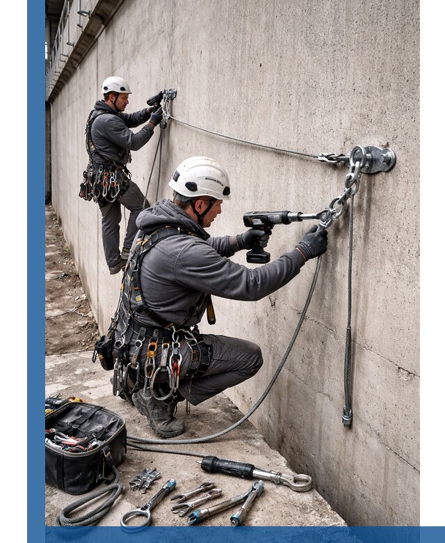 Монтаж анкерных линий высотной безопасности в Усолье-Сибирском